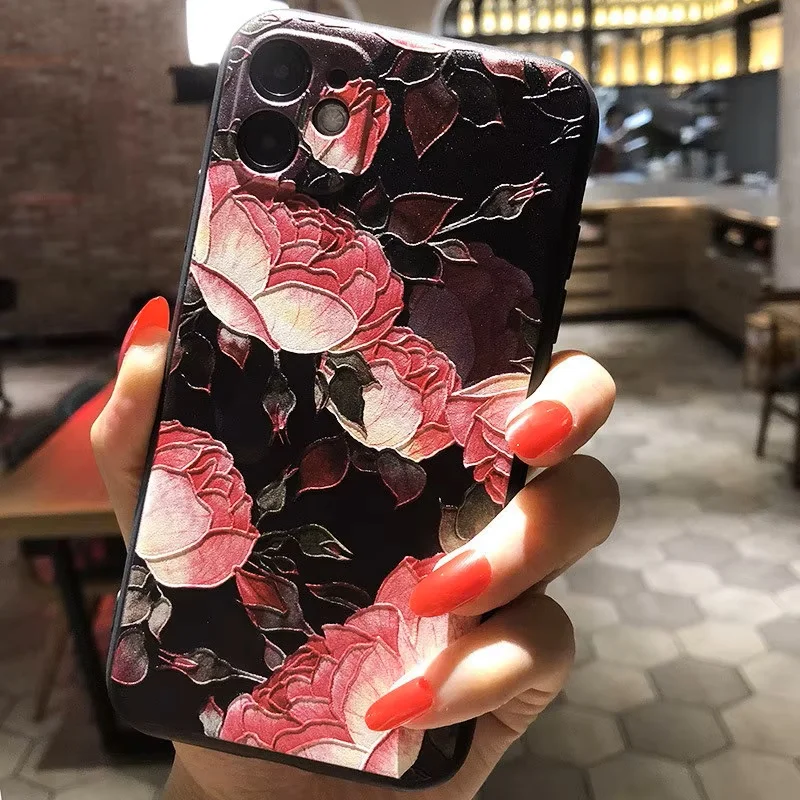 حافظات هاتف منقوشة ثلاثية الأبعاد لهاتف Realme Neo7 SE غطاء سيليكون لهاتف Realme Neo7x حافظة غير لامعة ثلاثية الأبعاد إغاثة الزهور Neo 7x حماية ناعمة
