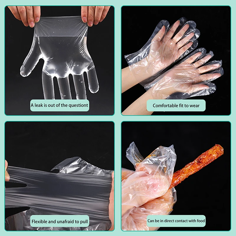 100PCS Kitchen Restaurant Fried Chicken BBQ Tableware Transparent Disposable Gloves Plastic Waterproof Gloves