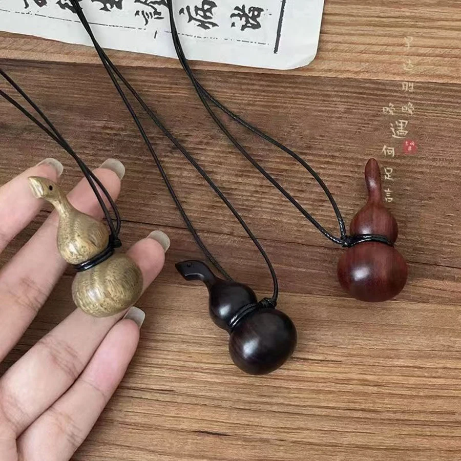 Cufing Season Fashion Necklace For Women Girl Wood Wooden Lucky Calabash Pendant Chain Rope Choker Chinese Style Vintage Jewelry