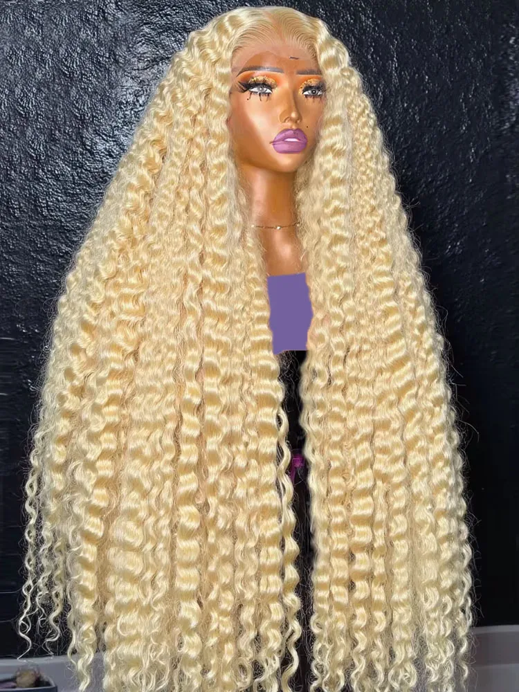

613 Honey Blonde Curly Deep Wave Wigs 13x6 HD Lace Frontal Human Hair Wig 30 40 Inch Colored Water Wave Lace Front Wig For Women