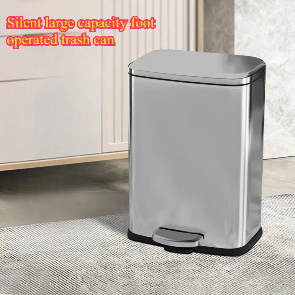 

Silent Garbage Bin Simple Square Garbage Bin Large Capacity Garbage Bin with Lid Foot Pedal Garbage Bin Hotel Metal Garbage Bin