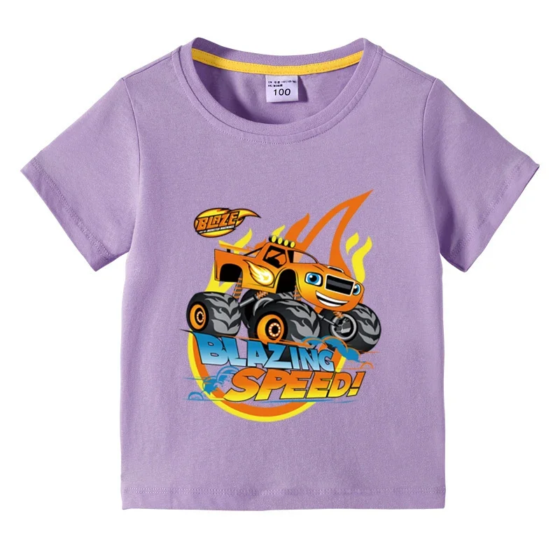 Kids Cotton Tshirt Blazing Speed Series Blaze And The Monster Machines Cartoon Funny Printing Children Boys Short Sleeved Tees