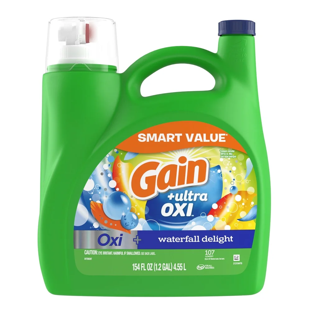 الترا أوكسي منظف الغسيل السائل شلال ديلايت رائحة 154 أوقية سائلة 107 تحميل مزيل البقع مزيل الرائحة HE متوافق مع الباردة