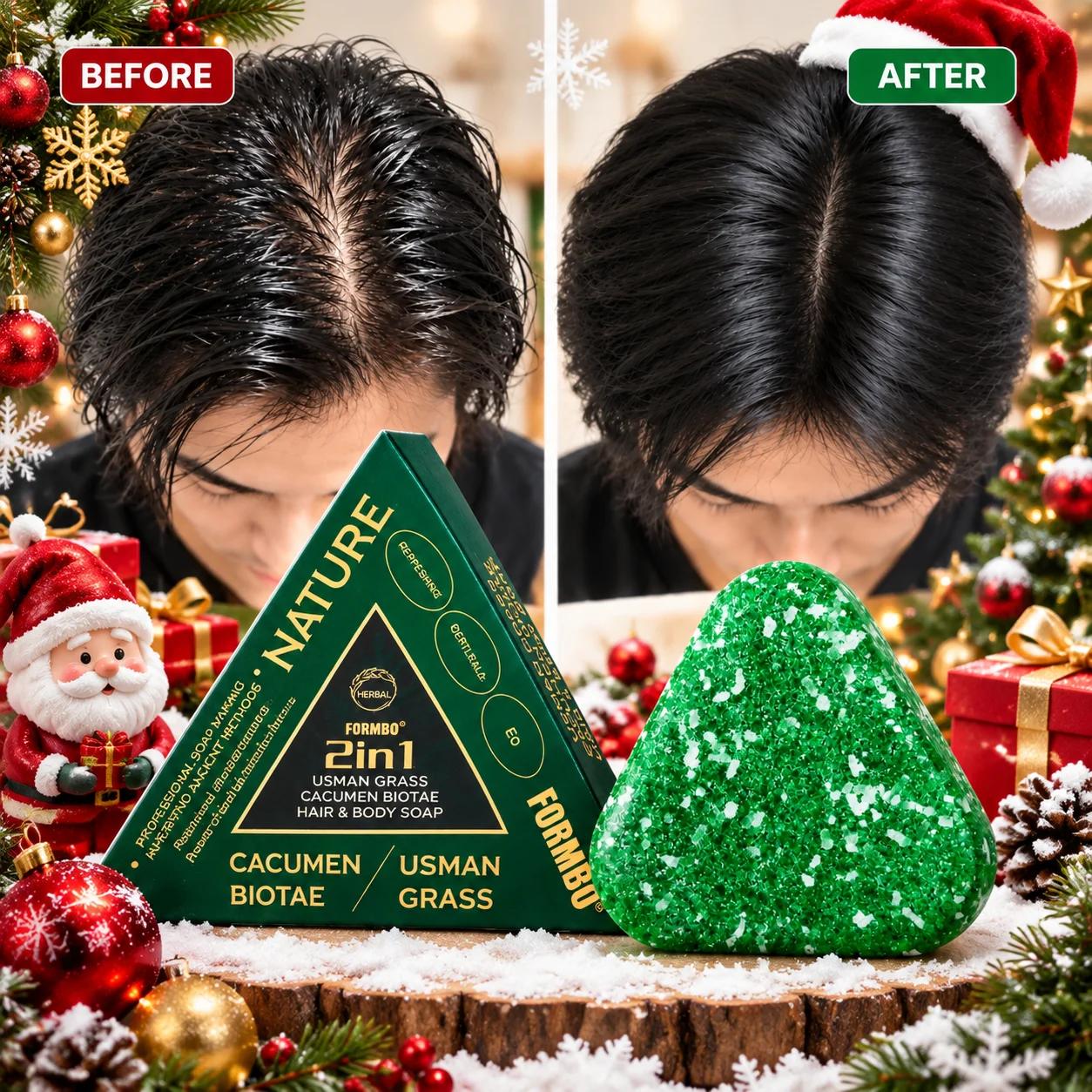 2in1 Hair & Body Soap Usman Grass Cacumen Biotae Extract Solid Shampoo Bar Refreshing Oil Control Scalp Care Christmas Gift Soap