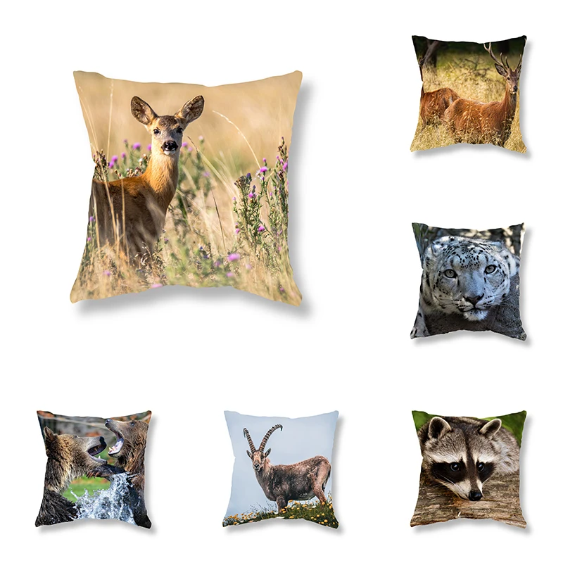 Cute Deer Antelope Grizzly Bear Animal Pillowcase Cover Sofa Room Bedside Office Cushion  Children's  Home Decoration