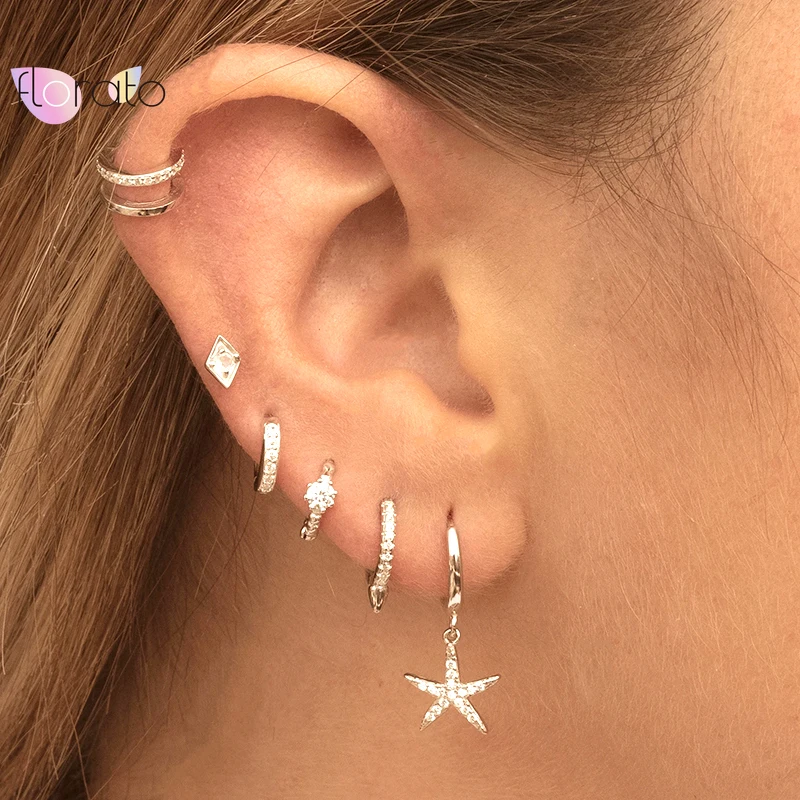 Charms Five-pointed Star Pendant Earrings 925 Sterling Silver Needle Hoop Earrings for Women Personality Fashion Party Jewelry