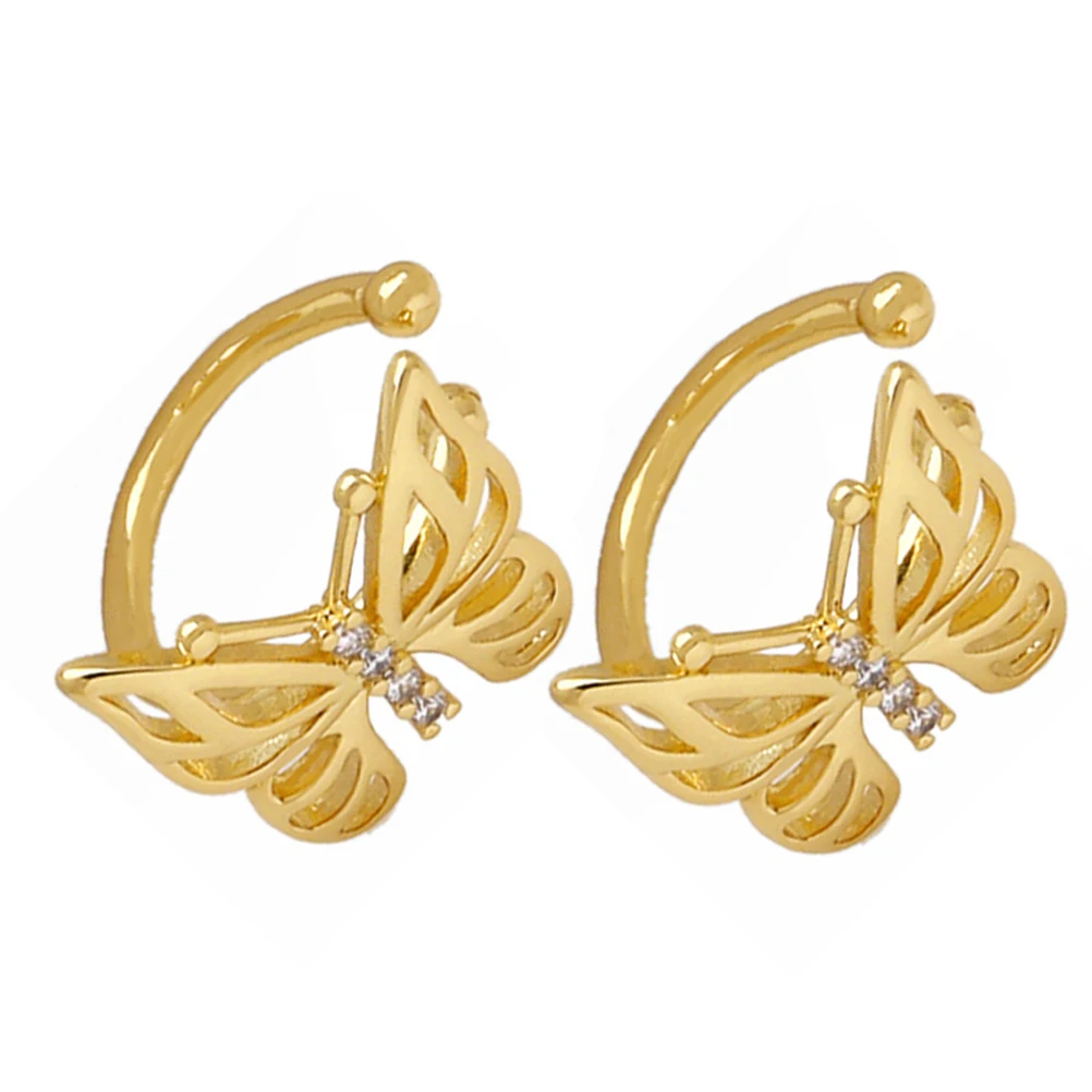 

1 Pair Ear Cuff Earrings Butterfly Clip On Rhinestone Fashion Women Lightweight Comfortable Durable Copper Versatile Occasions
