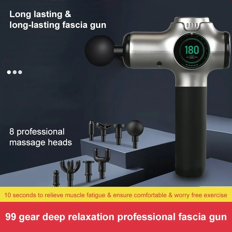

Новый портативный сенсорный ЖК-дисплей, бытовой электрический удар, 99-ступенчатая регулировка, массажный пистолет, пистолет для расслабления мышц, фасций с 8 массажными головками
