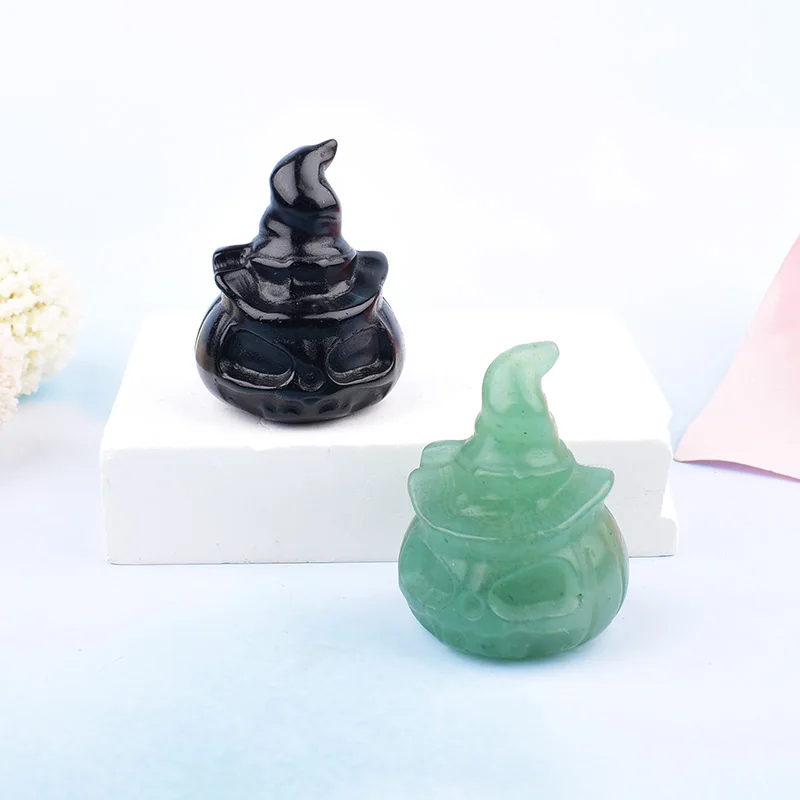 1PC Natural Crystal Stone Pumpkin Demon Cartoon Mineral Ornaments Carved Healing Reiki Holiday decorations Home Decoration Gift