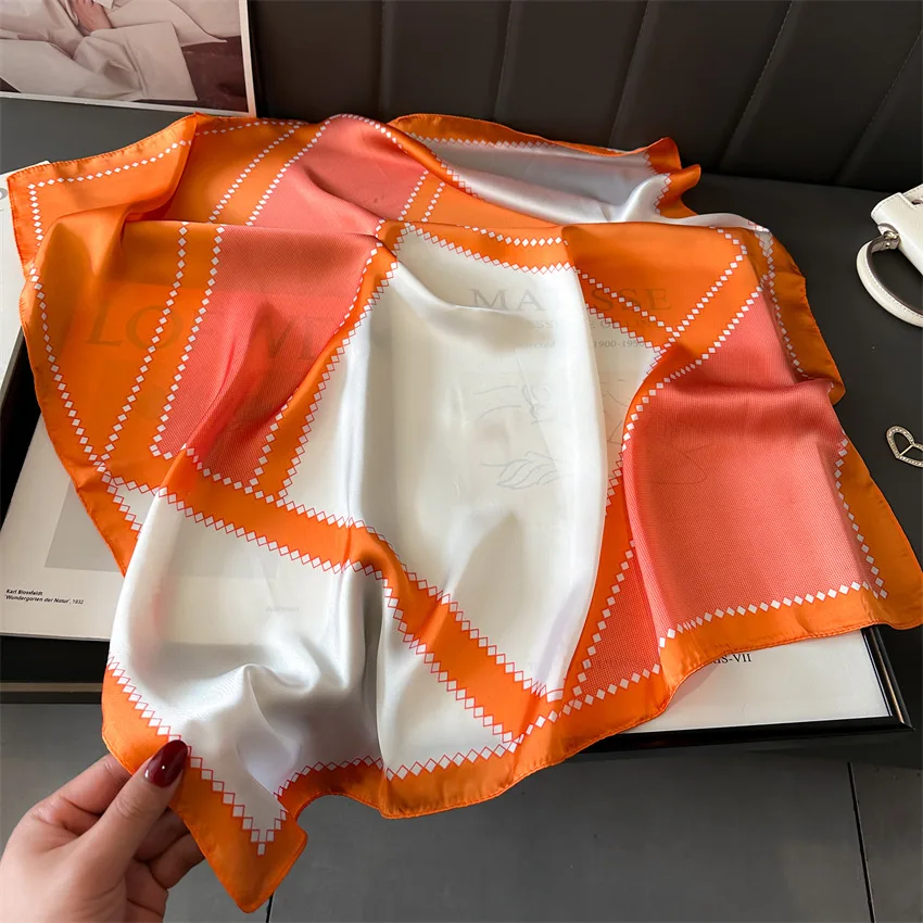 Luxury Silk Feeling Square Scarf Women 2024 Print Satin Neckerchief Spring Hair Band Foulard Bandana Echarpe Tie Shawl Wraps