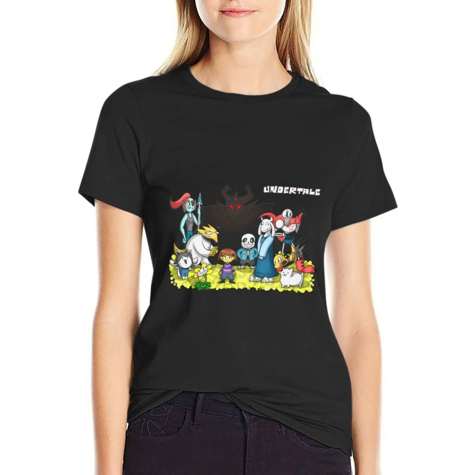 Undertale - Characters Drawing T-Shirt anime clothes blanks workout shirts for Women loose fit