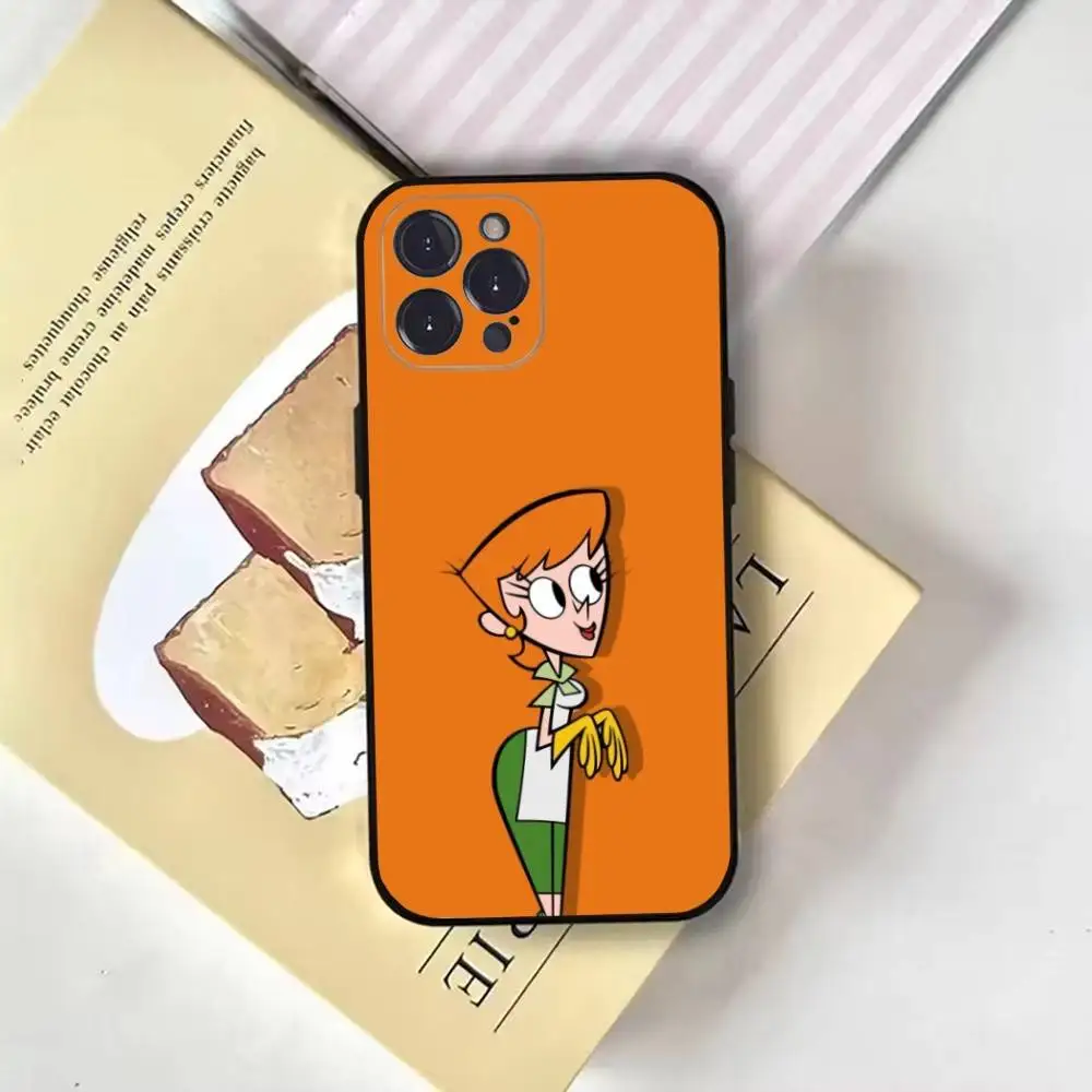 حافظة هاتف كارتون D-Dexters Lab لهاتف iPhone16,15,14,13,12,11 Plus,Pro Max,XS,X,XR,SE,Mini,8,7,غطاء أسود ناعم
