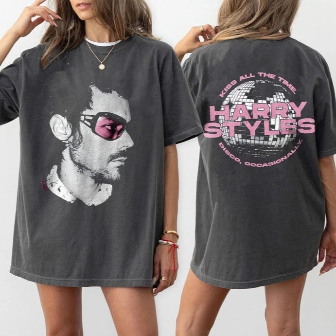 Summer Hot Harry Styles Shirt Retro Kiss All The Time Disco Ball Tee Gothic Cotton Oversized Top Lightweight Breathable Clothes