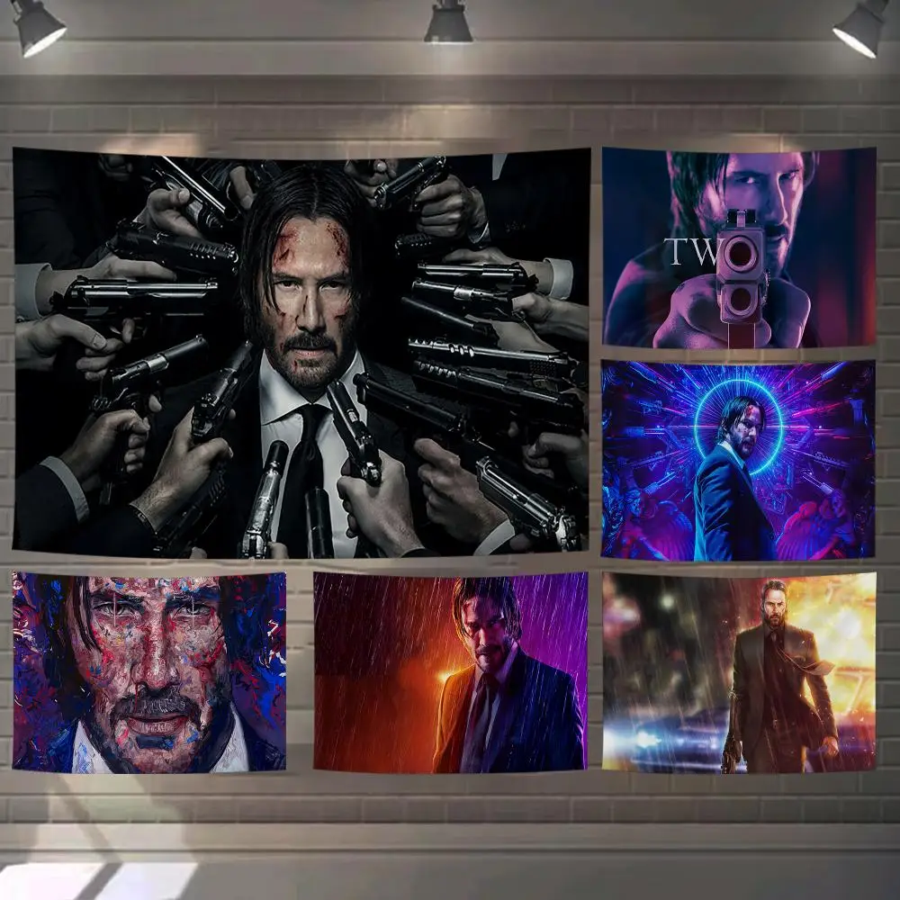 J-John W-Wick Tapestry Custom Living Bedroom Party Dormitory Interior Wall Bohemian Decoration Attached Clip