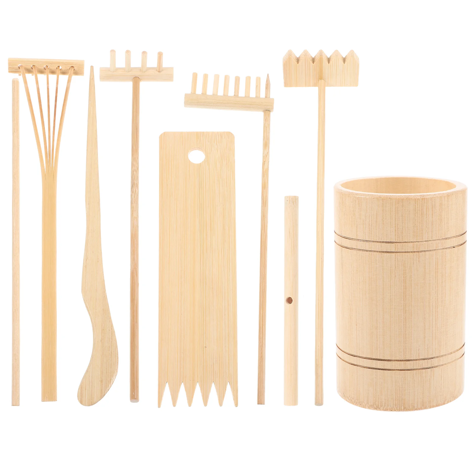 

7 Piece Mini Zen Garden Rake Set Wooden Sandbox Tools for Sand Table Crafts Gifts Miniature Gardening Accessories