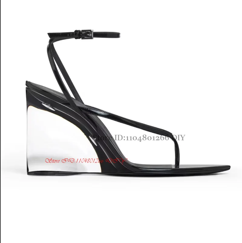 Transparent Wedge Heeled High-Heeled Sandals Women's Summer Shoes, Pointed Flip Flops, Clip Toe Party High-Heeled Sandals view 6