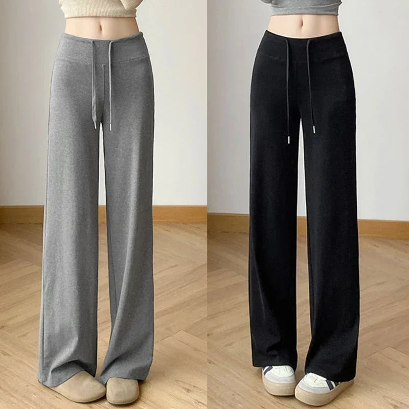 2025 여성 패션 캐주얼 얇은 스웨트팬츠 여성 슬림핏 하이웨이스트 바지 소녀 클래식 한국식 스트레이트 팬츠