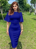 Nuevo Vestido Midi de Fiesta para Mujer, Cuello Redondo, Manga Corta, Ajustado a la Cadera, Corte Entallado, Otoño 2026, Vestidos Formales para Damas