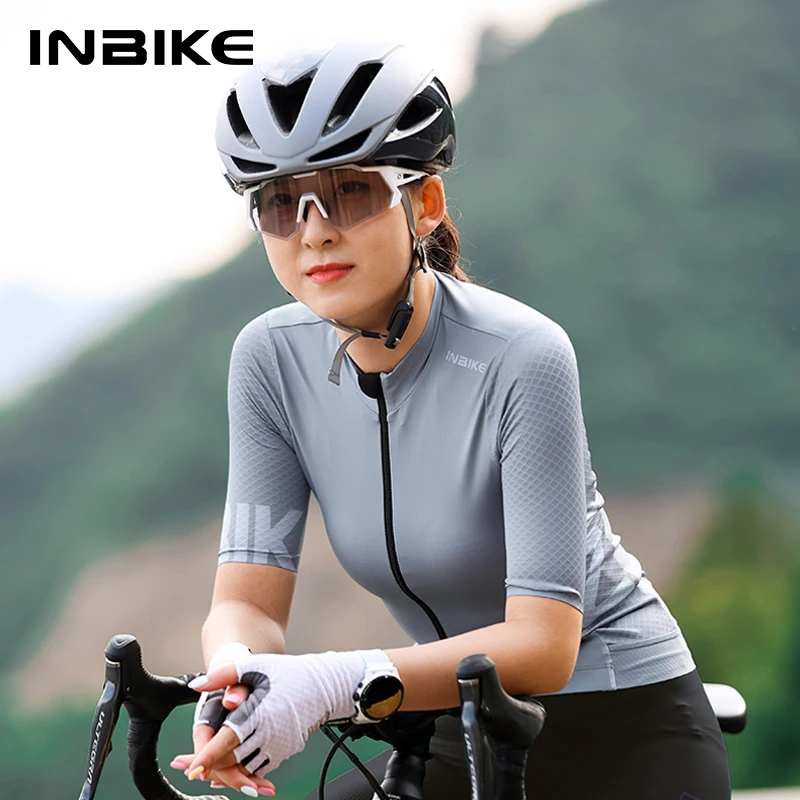 INBIKE 여성용 반팔 사이클링 저지, 로드 바이크, 자전거 라이딩 티셔츠, MTB 저지, 3 개의 후면 포켓