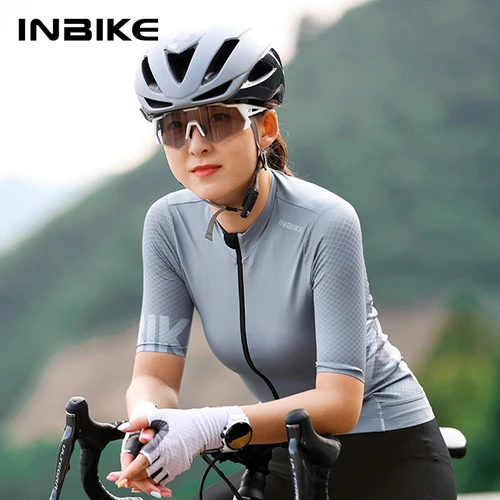 INBIKE-Camiseta de ciclismo para mujer, camisetas de manga corta para bicicleta de carretera, ropa de ciclismo, Jersey MTB para ciclismo con 3 bolsillos traseros