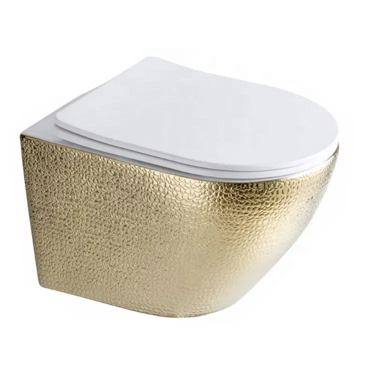 Hot Selling Luxury Bathroom Ceramic Gold Wall Hung One Piece Toilet Dual-Flush Modern Hotel Use P-Trap