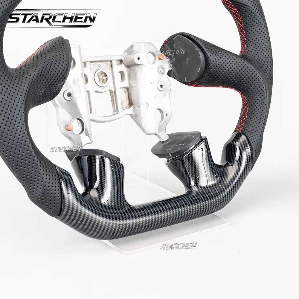 Hydro-Dip Carbon Fiber Steering Wheel For Chevy Corvette C6 4 Spoke 2005 Non-Heated with Perforated Leather Grips Red Stripe and Stitching(C6 4 SPOKE 2005 ONLY) - view 4