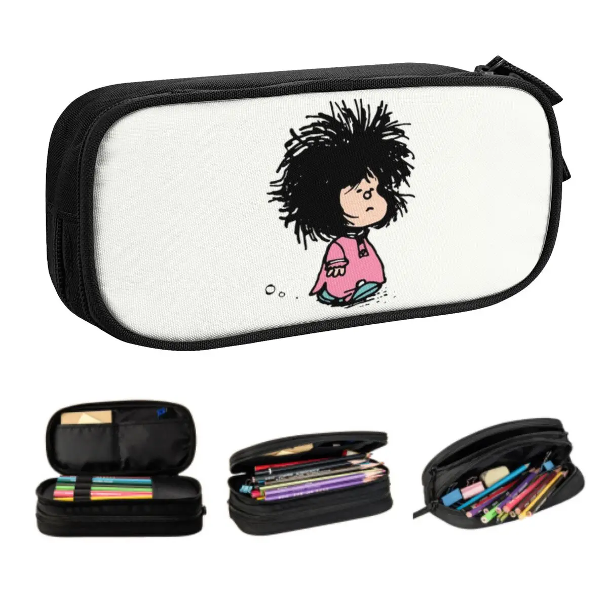 Custom Humor Manga Mafalda Cute Pencil Case Boys Gilrs Large Capacity Quino Argentina Cartoon Pencil Pouch School Accessories