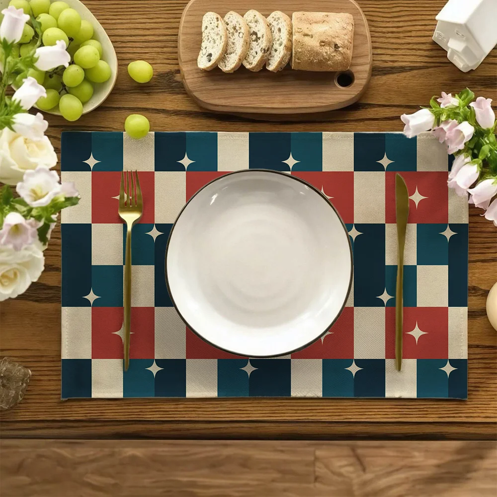 Set of 4pcs Rainbow Checkered Placemats, Featuring a Colorful Geometric Pattern Suitable for All Types of Kitchen Decor