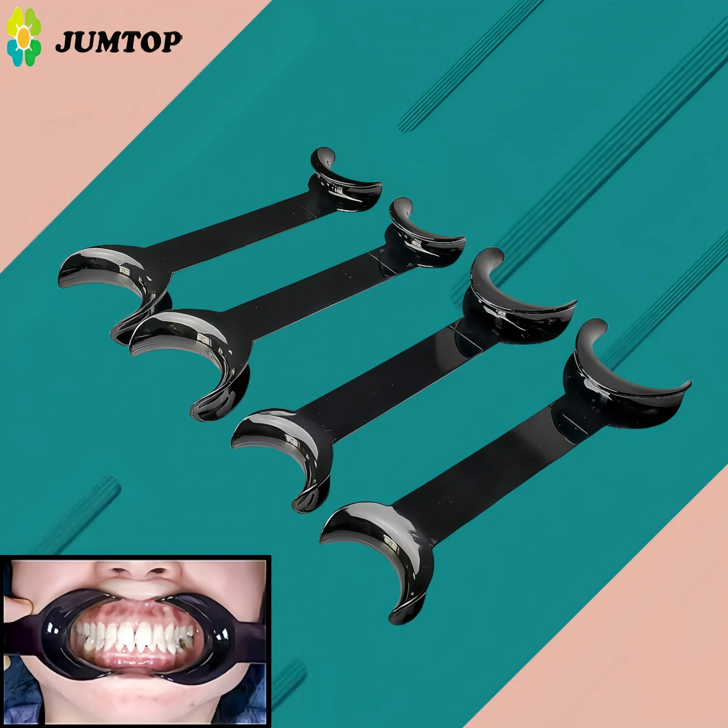 4PCS Dental T-Shape Retractor - Double Head Mouth Opener for Orthodontic & Oral Surgery, Small/Large Black Dentistry Tools