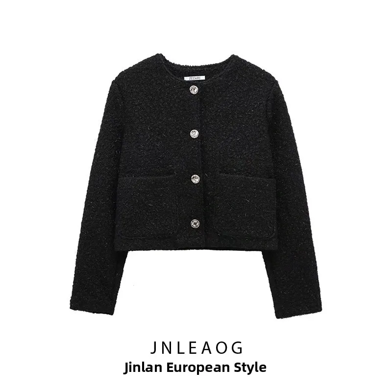 

JNLEAOG New Women's Faion ort Jaet Sparkling Circle Fce Lined Button up Stand Fit Polyester Fibre Ladies Coat