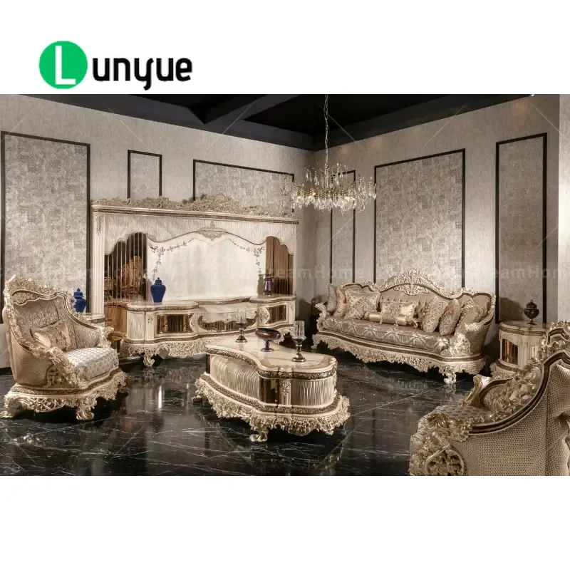Luxury Turkish Style Wooden Hard Carved Sofa for Living Room Elegant Furniture with Intricate Details Classic Design Home