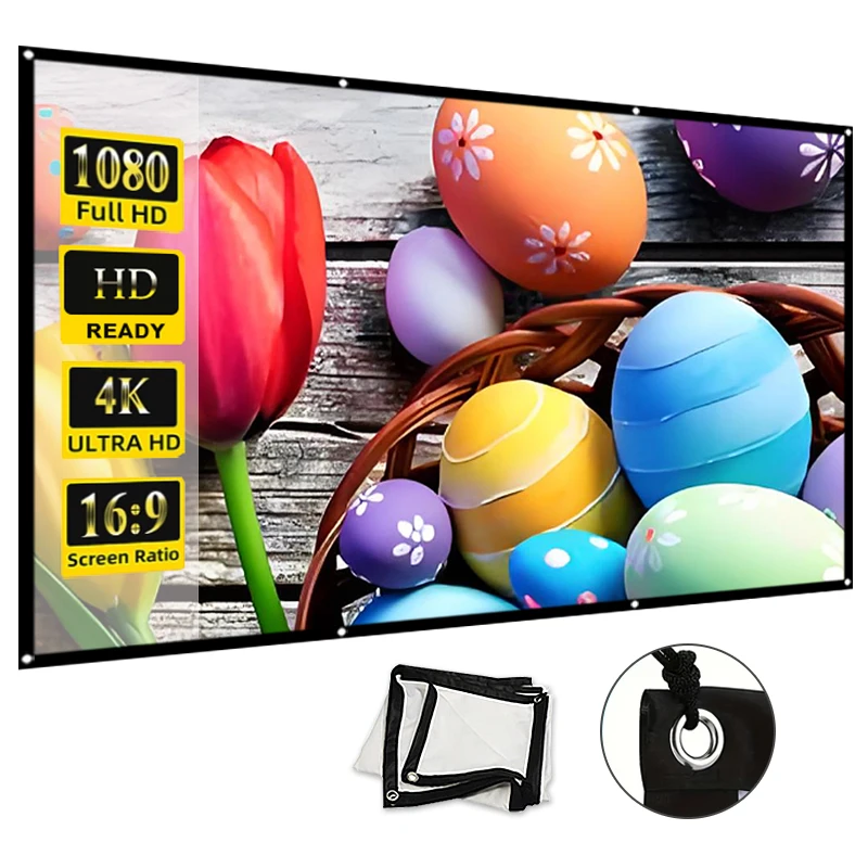 

Проекционный экран с веревкой, простой в установке, необходимый для сверления отверстий, веревка более удобна для фиксации экрана.