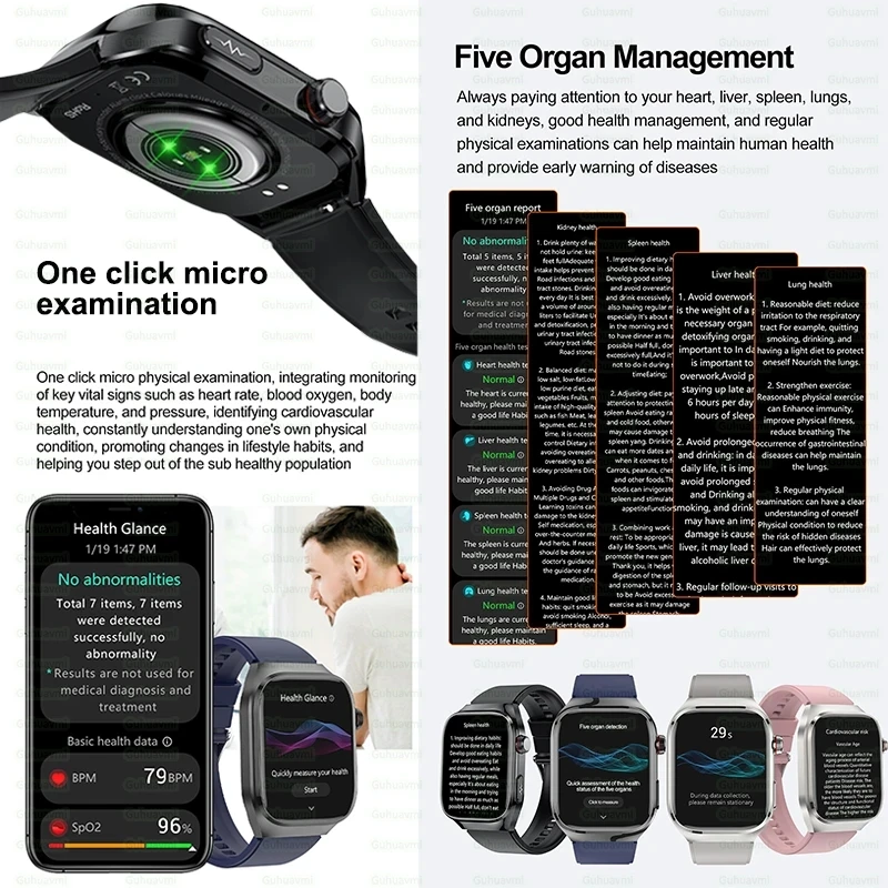 2024 neue 2,04 inche ai intelligente Gesundheits uhr EKG Blutzucker Blutfett Smartwatch Harnsäure Herzfrequenz überwachung Smartwatch