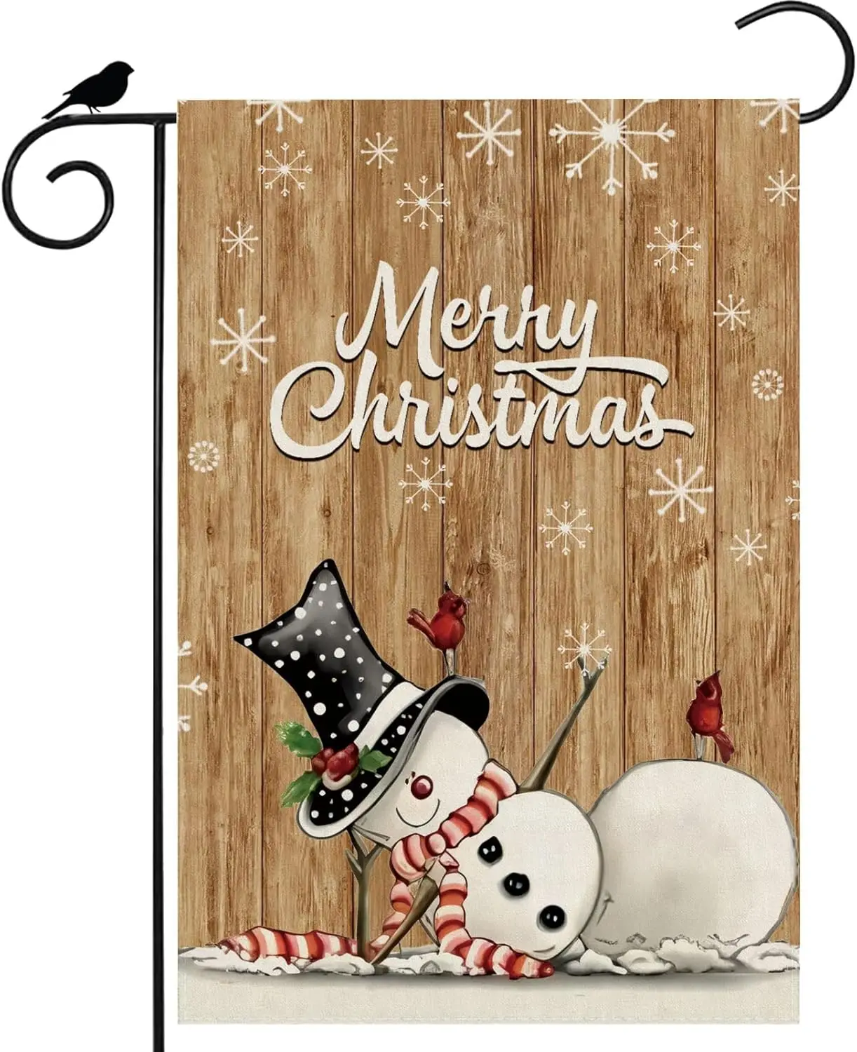 Merry Christmas Wood Grain Cardinalis Snowman Winter Xmas Garden Flag Yard Flag 12x18 Inch Double Sided Small Mini Yard Outdoor