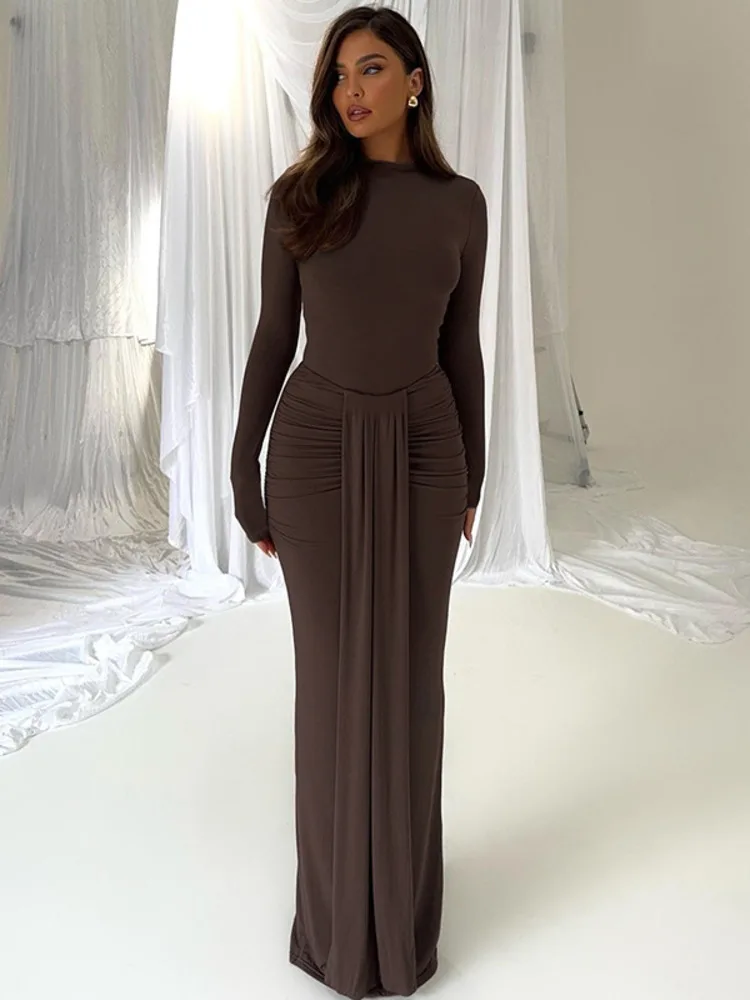 

Articat Элегантный облегающий эластичный костюм с длинными рукавами для женщин Новый осенне-зимний уникальный тонкий боди с высоким воротом и длинными рукавами с юбкой