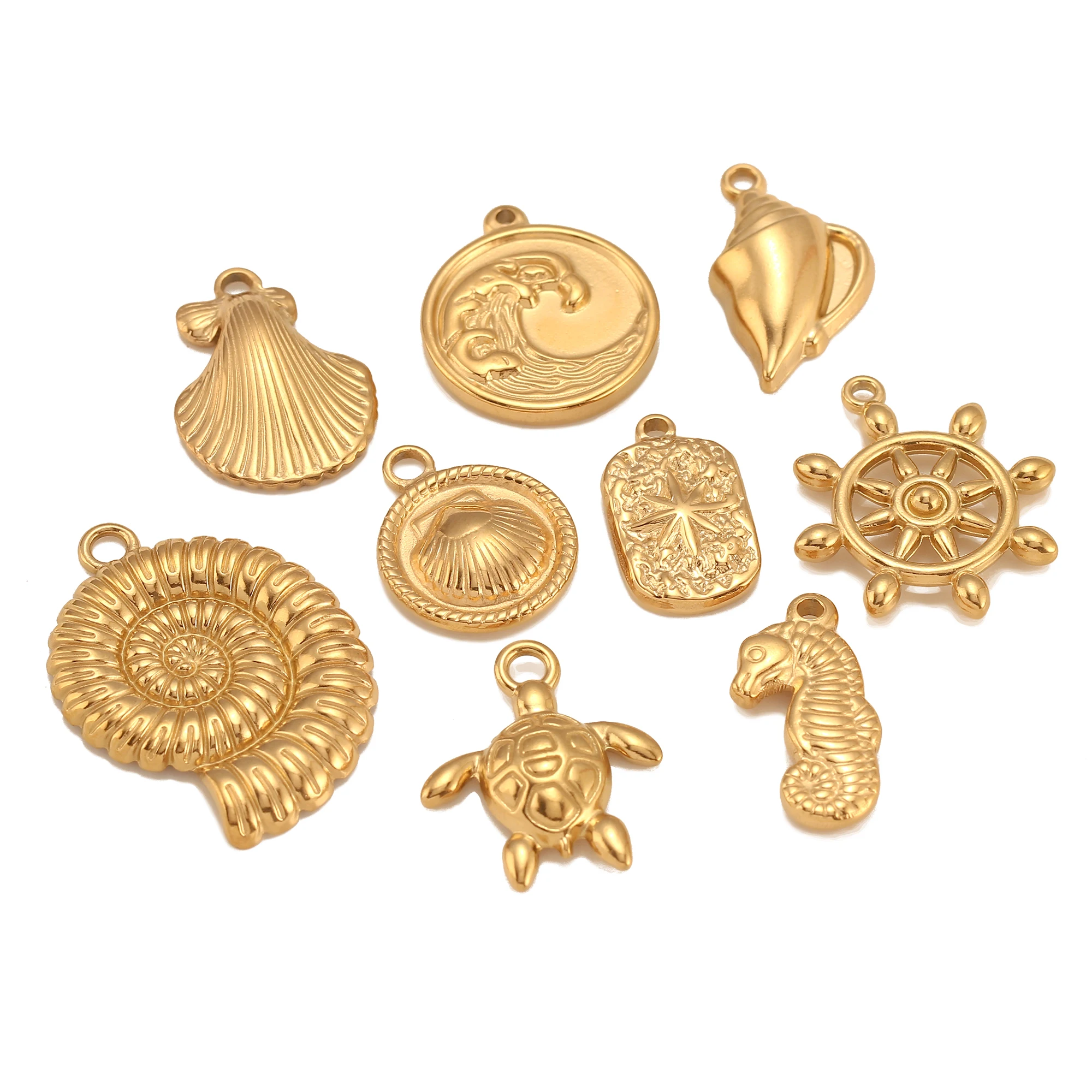 3pc/Lot Cute Ocean Wave/Starfish/Dolphin/Shell/Conch Charms For Jewelry Making Gold Color Jewelry Diy Earrings Necklace Bracelet