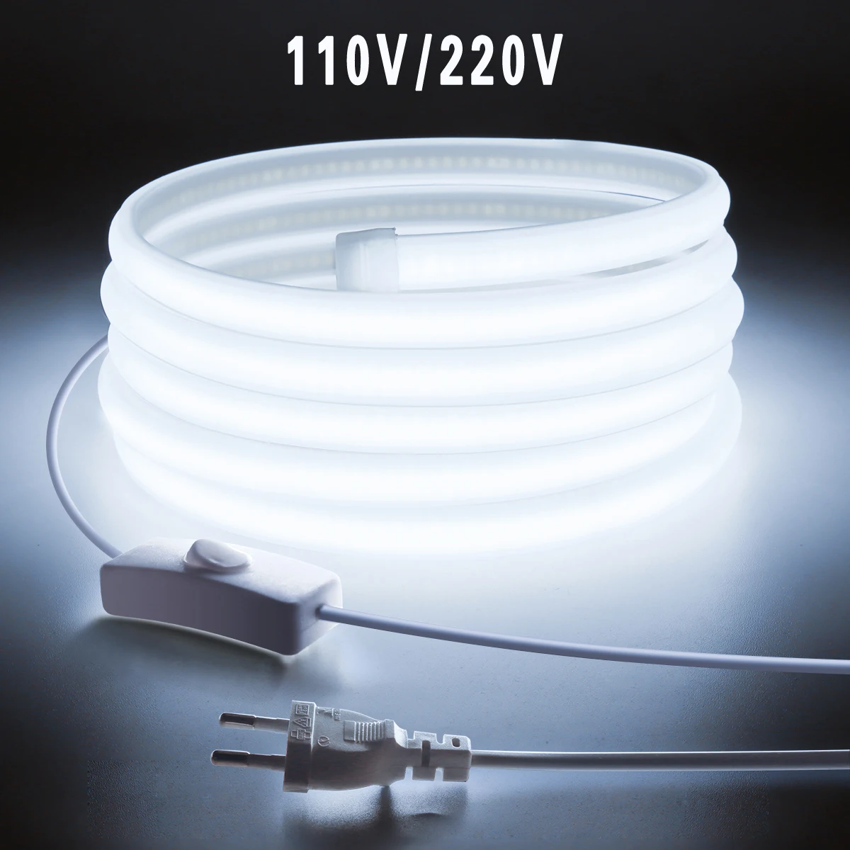 110V 220V Super jasne pasek COB LED z przełącznikiem taśma FOB wstążka EU US wtyczka 35M 30M 20M 15M 10M 5M neonowe światła do pokoju kuchennego