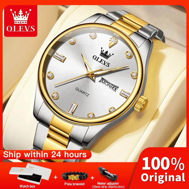 

OLEVS 3621, мужские часы, оригинальные простые брендовые кварцевые часы, водонепроницаемые светящиеся часы для мужчин, двойной календарь с дисплеем, Reloj, мужской подарок