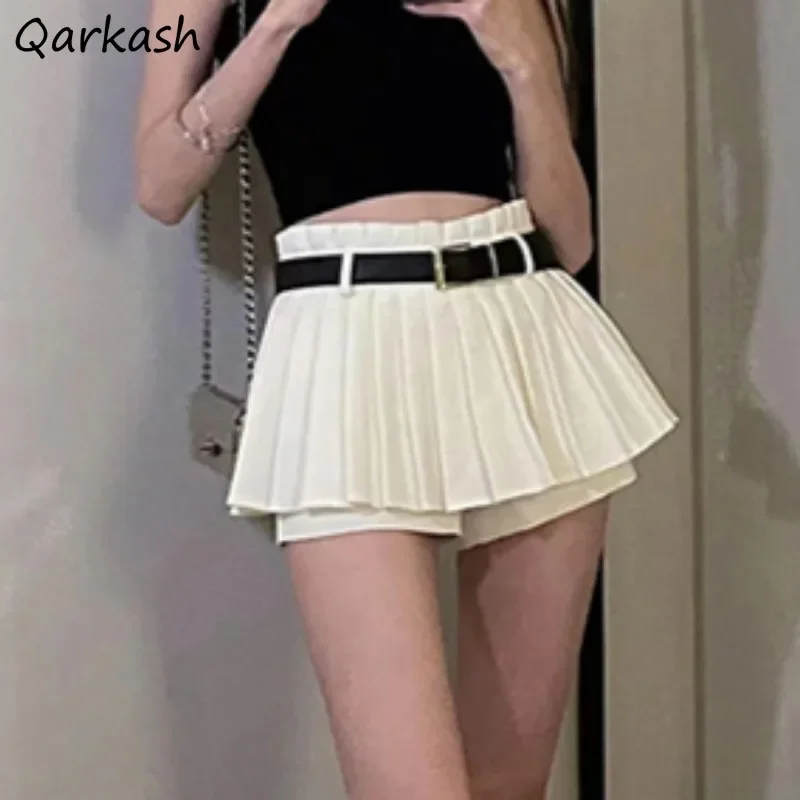 

High Street Skirts for Women Sexy Mini Solid Pleated Casual Hot Girls Summer with Safe Pants All-match Retro Chic Young A-line