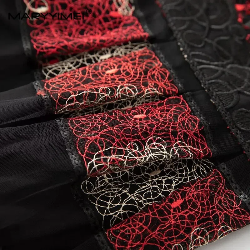 فستان MARYYIMEI أنيق للخريف والشتاء فستان نسائي بياقة واقفة وأكمام واسعة فساتين عصرية للحفلات المجوفة