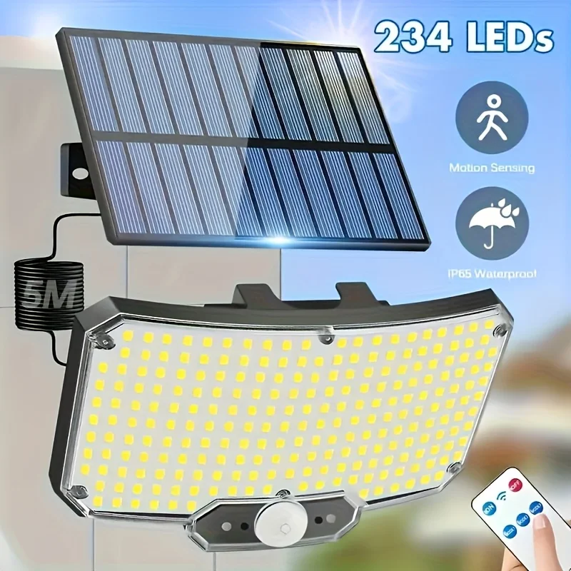 234LED Solar Flood Light Motion Sensor 3 Modes Remote Control Wide Angle Waterproof Lamp for Yard Garden Patio Porch`