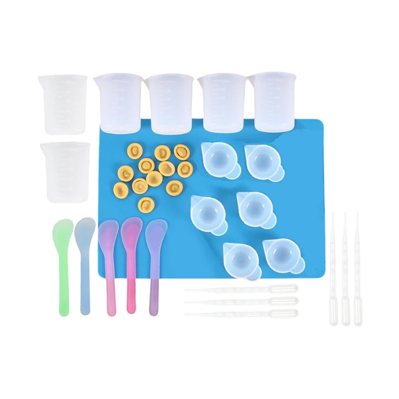 36Pc Reusable Silicone Resin Kit Nonstick Silicone Mat 100Ml Measuring Cups Finger Cots Resin Mix Cup Stir Stick Pipette