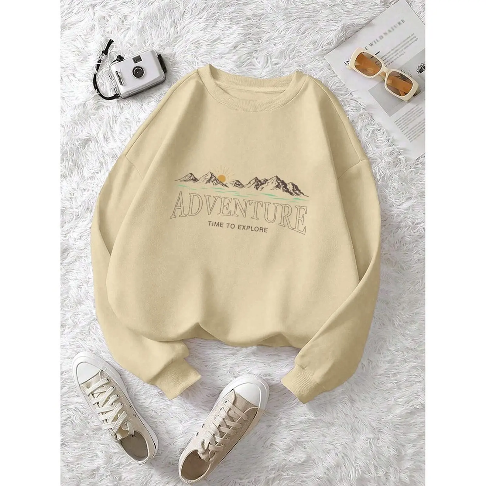 Moletons femininos o-pescoço padrão impresso solto casual esportes pullovers confortável veludo manga longa camisola inverno para mulher