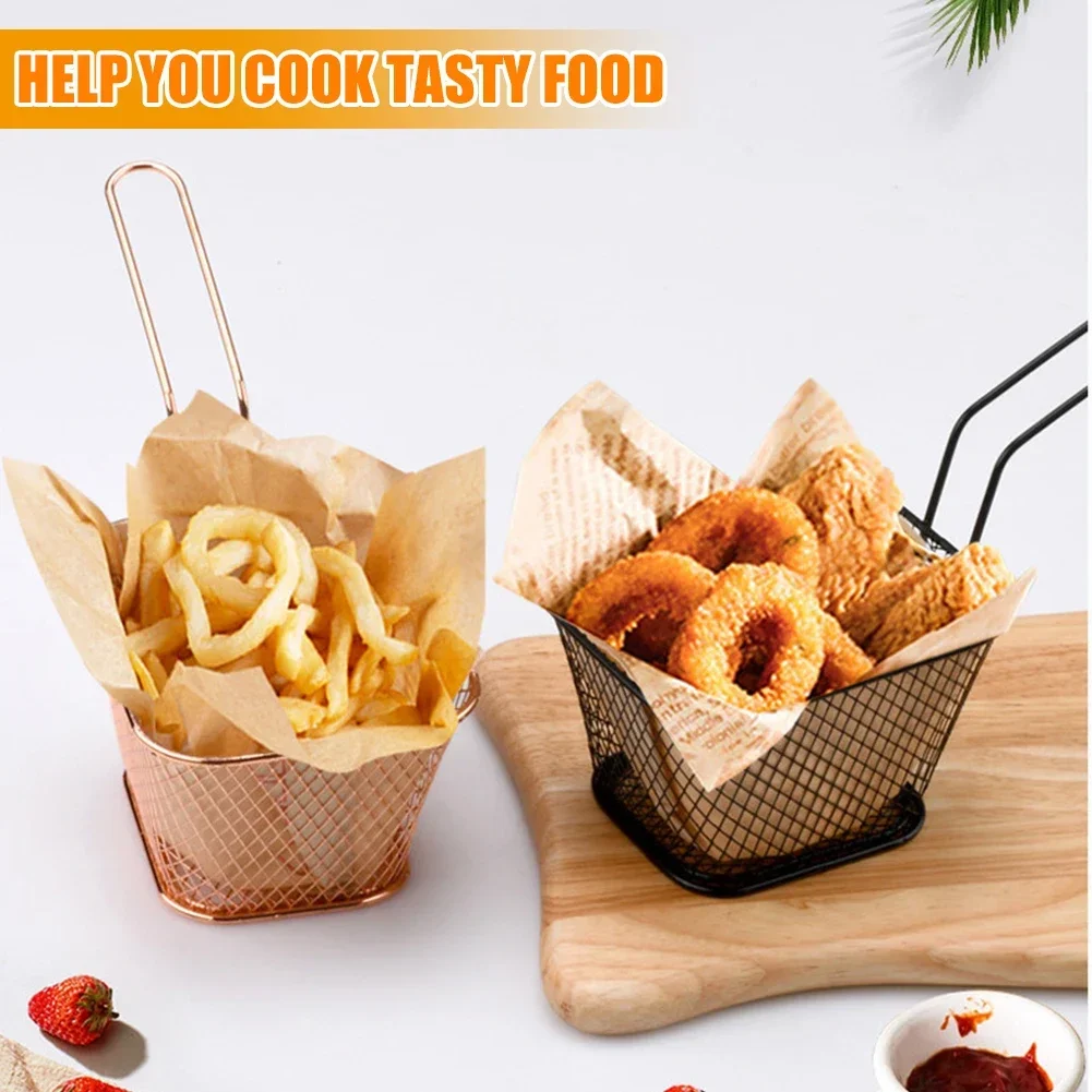 Przenośny kwadratowy kosz do smażenia Mini kosz na frytki Restauracja Smażony kurczak Przekąska Chipsy Kuchnia Żelazny metalowy durszlak Narzędzie Nowość