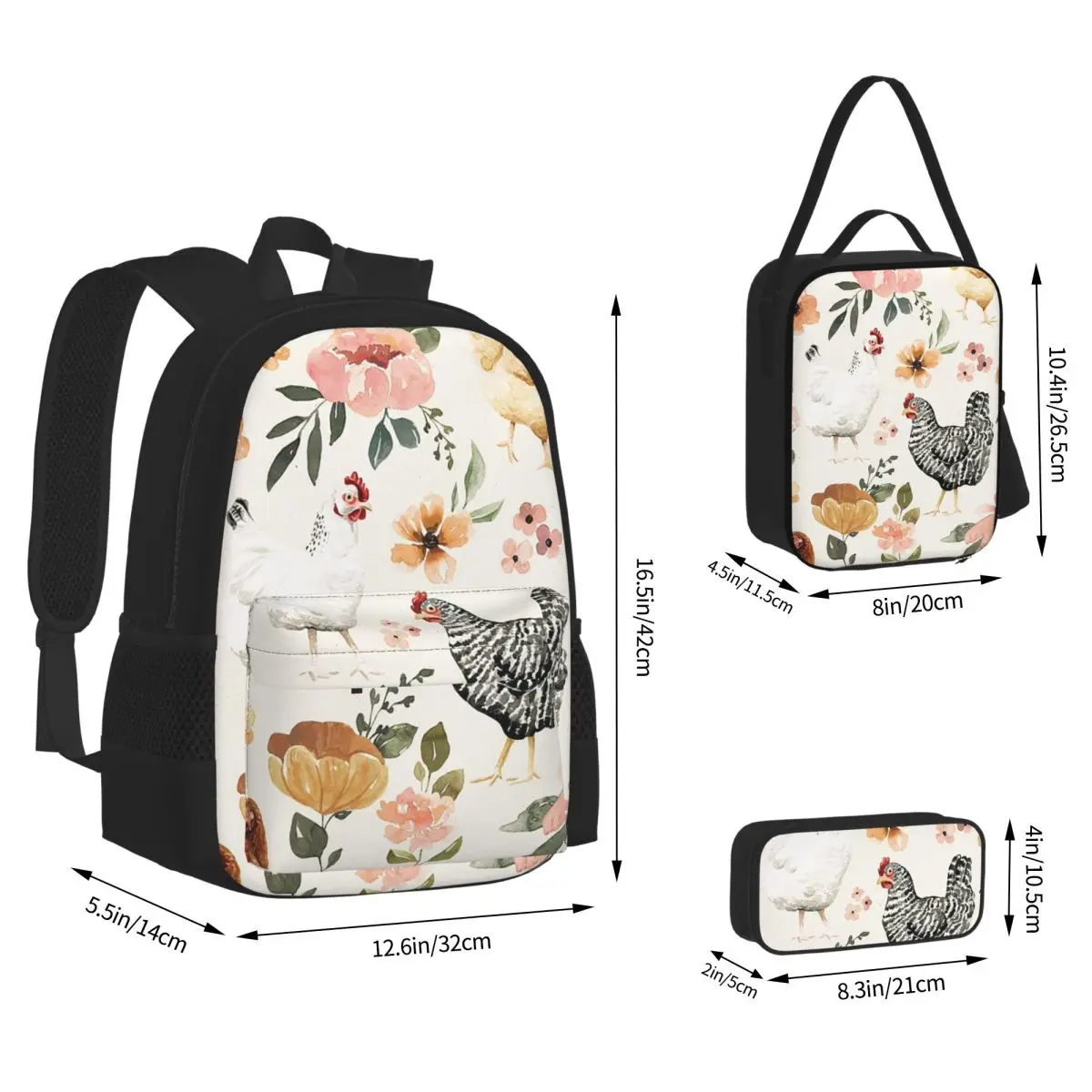 Charlotte Floral Collection Backpacks Boys Girls Bookbag Children School Bags Kids Rucksack Lunch Bag Pen Bag Three-Piece Set