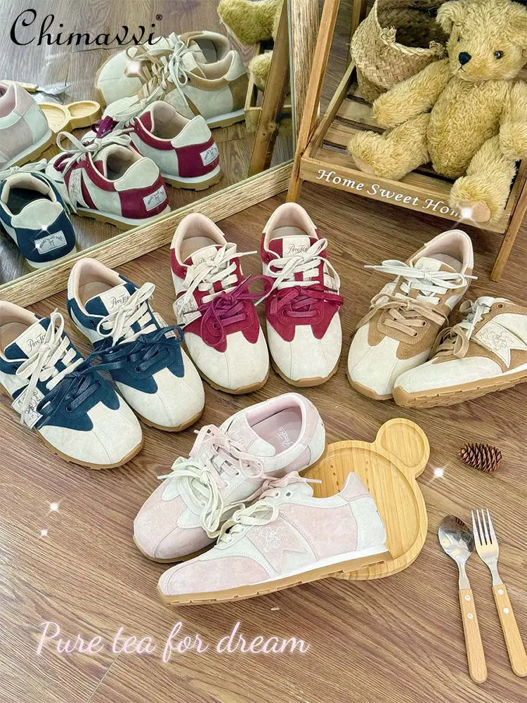 

Original Sweet Girl Casual Sneakers Shoes 2026 Spring and Autumn New Cute Bow Lace-up Elegant Versatile Women's Flat Shoes