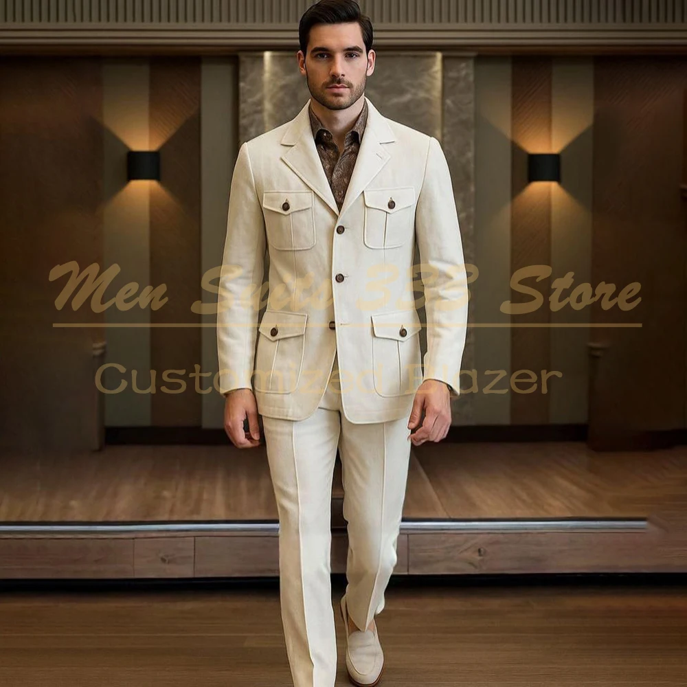 

Luxury Manimalist 2 Piece Jacket Pants Men's Suits High Quality Single Breasted Notch Lapel Slim Fit Male Clothing Safari Blazer