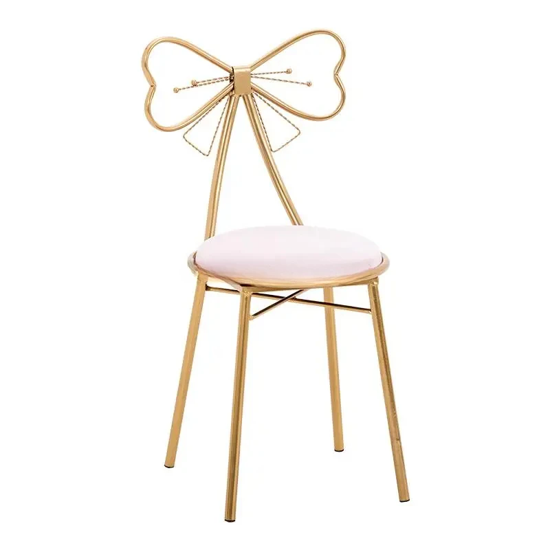 Nordic Princess Backrest Makeup Chair Gold Iron Leg Bow Tie Barstool With Seat Cushion Salon Spa Cafe Pub Kitchen Dressing Chair