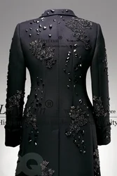 Long Coat Pant Design Men Suits Luxury Beaded Crystals Wedding Groom Tuxedos 2 Pieces Sets Male Prom Blazers Slim Costume Homme