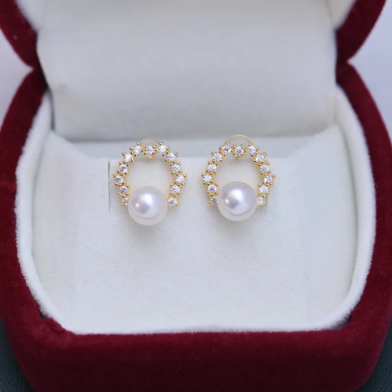 

ED188 Lefei Fashion Classic Luxury 6-7mm Freshwater Strong Luster Bit Flaw Round Pearl Earring For Women 925 Silver Gift Jewelry